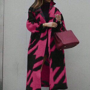 Hot Pink Casual Women's Trendy Colorblock Long Sleeve Knitted Cardigan